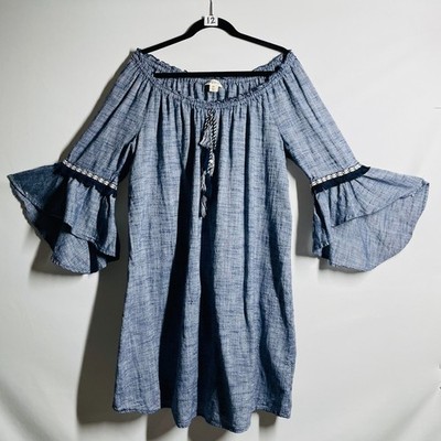 Style & Co. Womens Heather Blue Off The Shoulder Bell Sleeve Mini Dress Size 0X