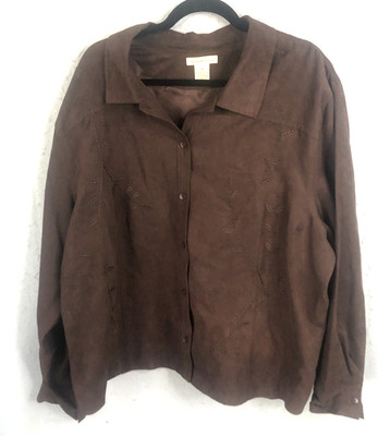 Bechamel Top Womens 3X Plus Size Brown Faux Suede Embroidery Boho Western