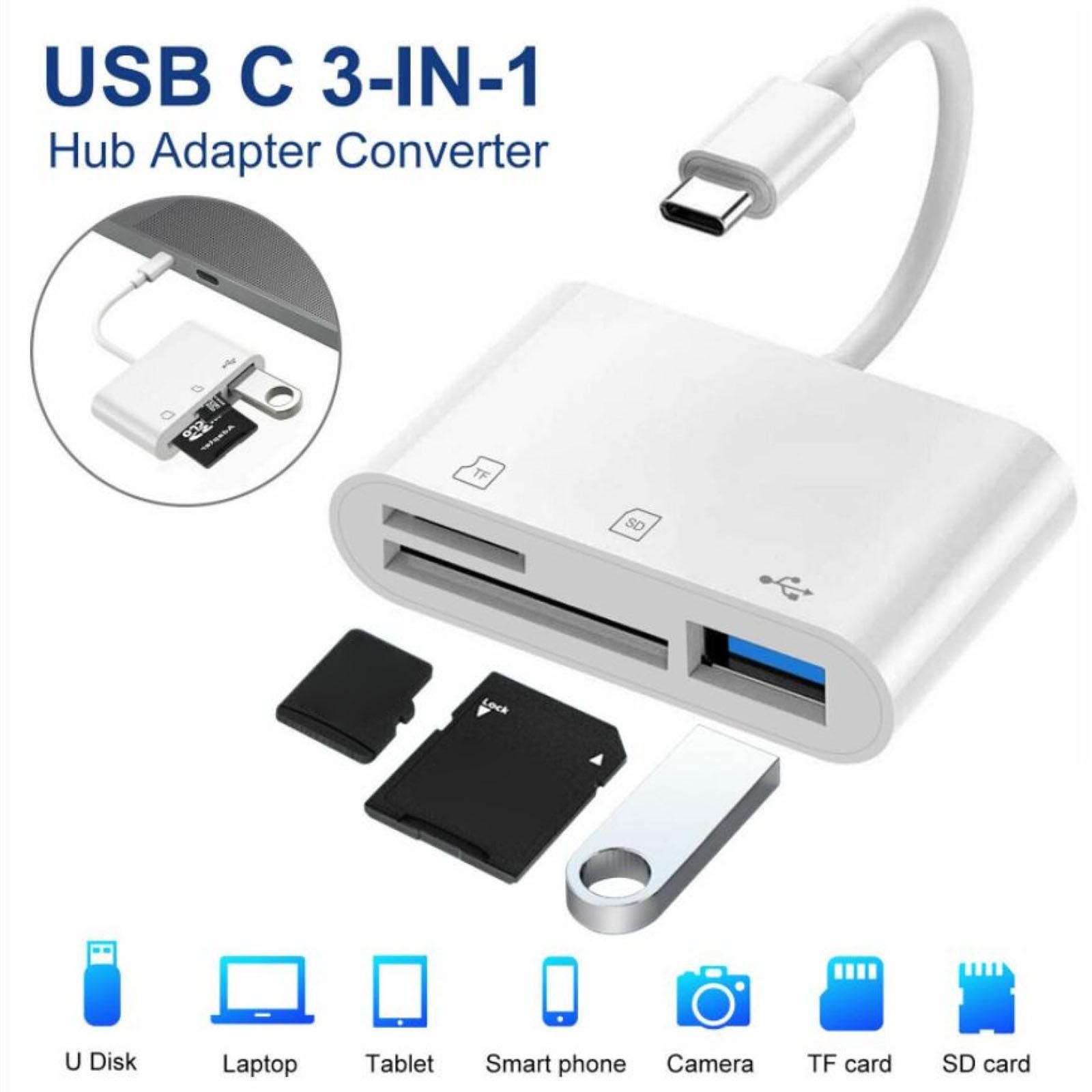 3-Port USB Type C to Card Reader Adapter SD Card Reader For MacBook Pro Laptop k