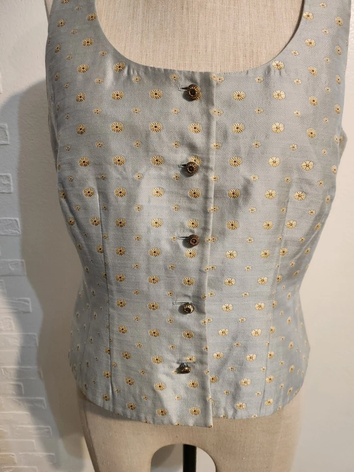 Blusa Top Corsé Botón Mezcla Seda Estampado Flor Azul Pastel Worth Talla 8 Foto 3 de 4