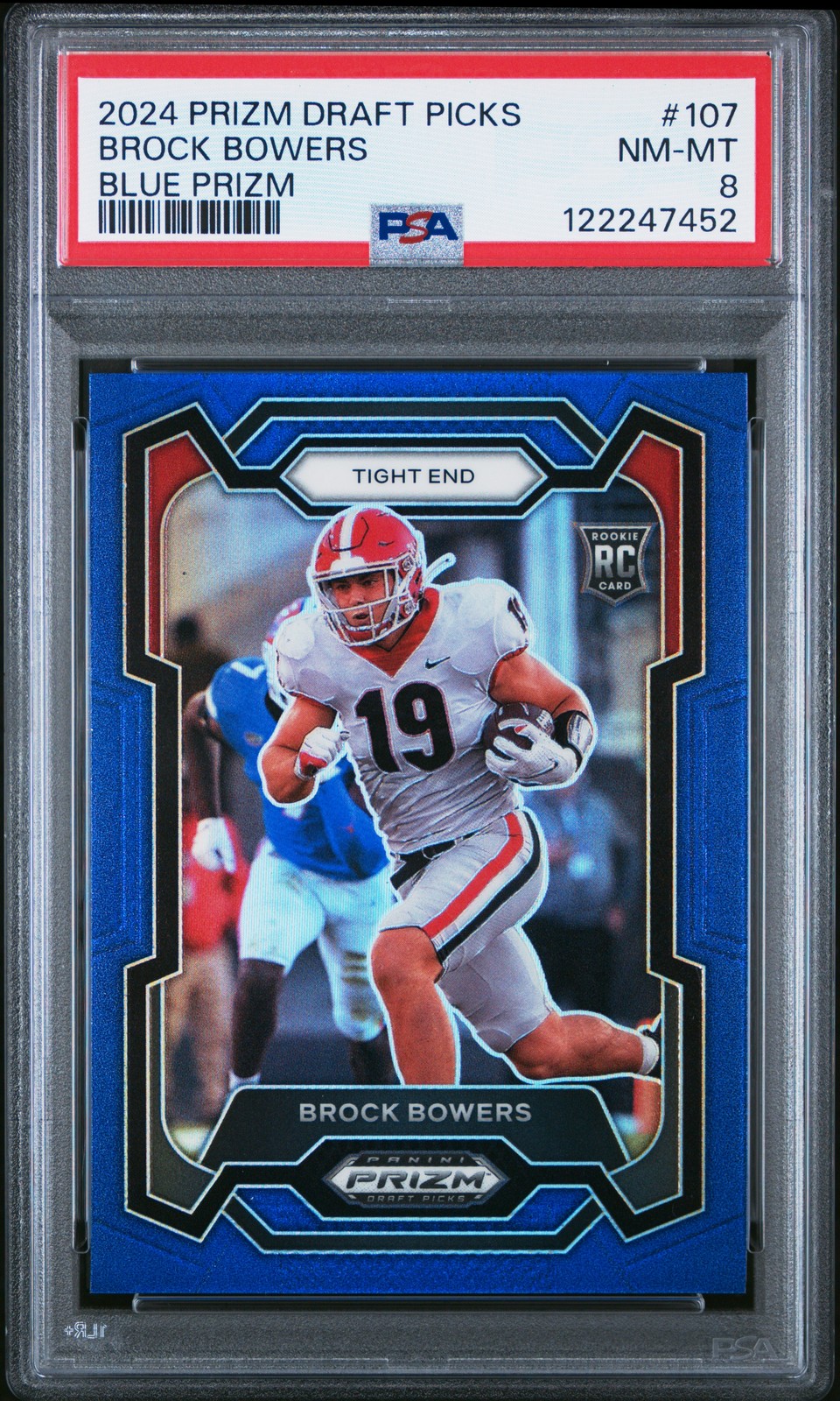 2024 PANINI PRIZM DRAFT PICKS BLUE PRIZM #107 BROCK BOWERS 185/199 PSA 8