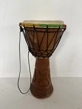 Carved Wooden Djembe Bongo Painted African Mauritius Drum Handmade - Split Top