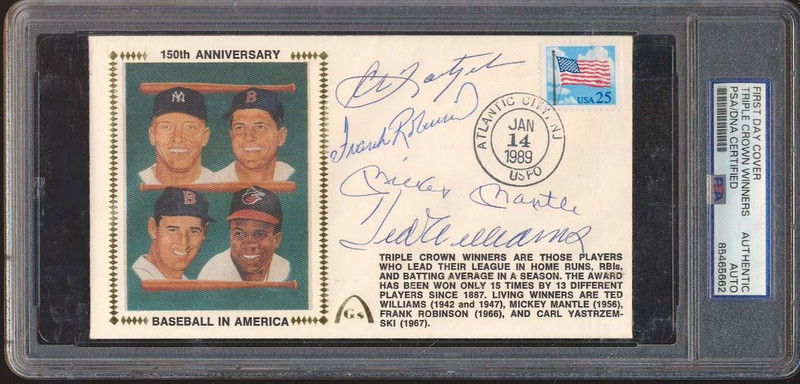 Mantle Yastrzemski Williams Robinson Signed TCW FDC Cachet Envelope PSA/DNA PR31