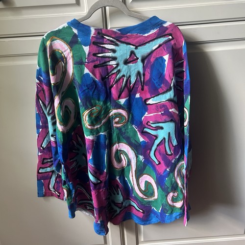 VC Torias Vintage 90s Art To Wear Hand Painted Patchwork Colorful Top OS - Bild 2 von 13