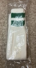 VTG Socks 1980's Tube NOS White Green Striped USA 19" Cotton Nylon 90s NISP