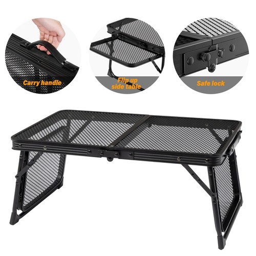 3ft Folding Camping Wire Mesh Table - Side Wings Adjustable Aluminum Frame Black - Picture 3 of 24