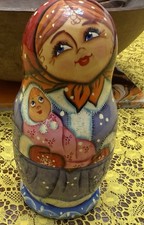 Vintage Signed Russian Matryoshka Nesting Dolls 5-Piece Winter Family Hand Paint