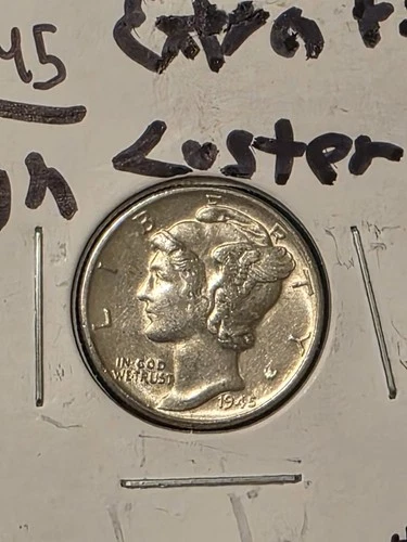 1945 P  90% SILVER  Mercury Dime EXTRA FINE + GRADE   WHITE LUSTER SILVER  COIN