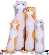 27" Orange Cat Plush Long Body Pillow - Soft Cuddle Stuffed Animal Gift for Kids