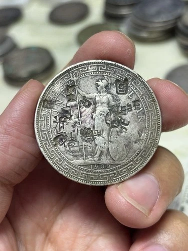 1900 British Hong Kong Trade Dollar Silver Coin Chopmarked