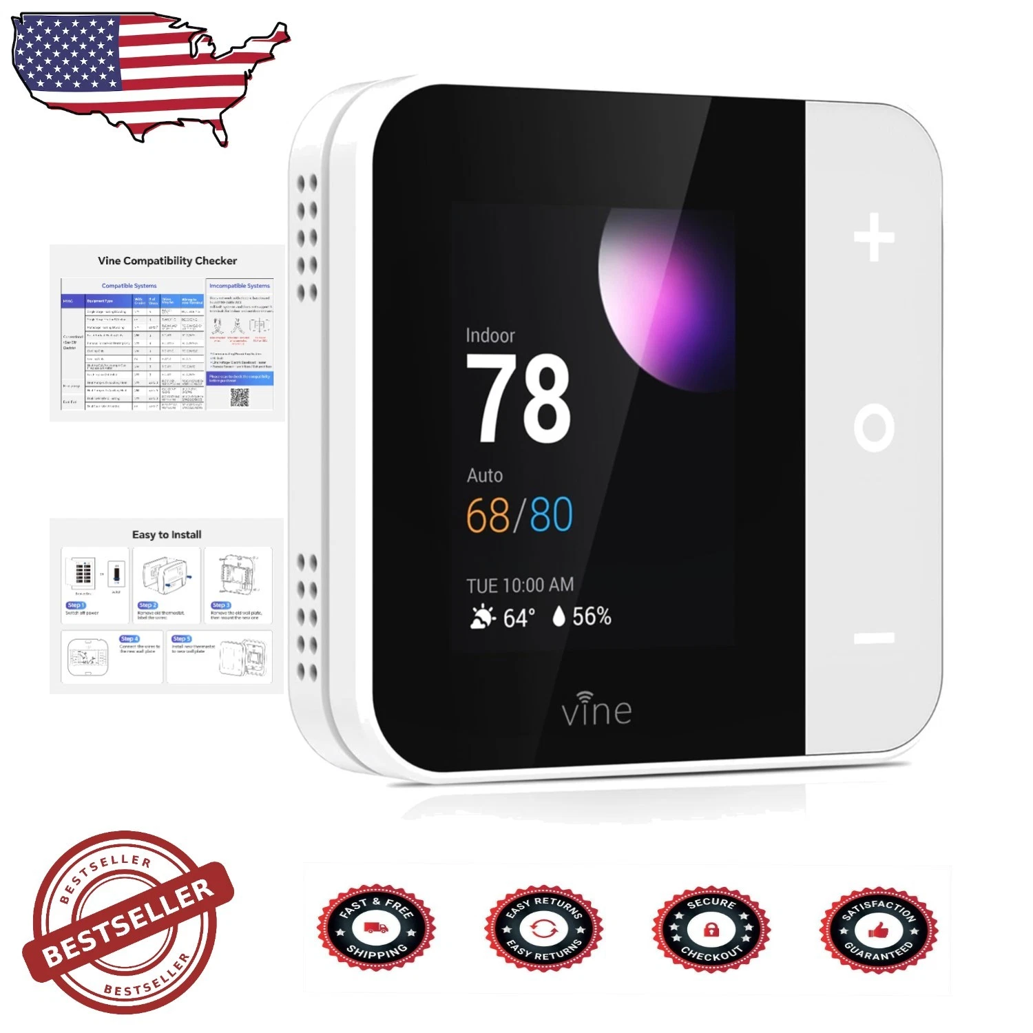 Elite WiFi Smart Home Thermostat | 2.8" Color LCD | Voice Control | Energy Saver