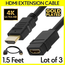 3x HDMI Extension Cable HDMI Cable Extender 1.5 FT Cord 4K 1080P for TV Monitor
