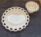Vintage Anchor Hocking milk glass plate with lace edge and bowl