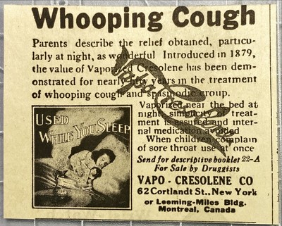 Vapo-Cresolene Co.''Relief for children from Whooping Cough''Vintage Print Ad 1926