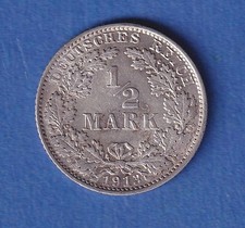 German Empire Silver Coin 1/2 Mark 1913 E XF