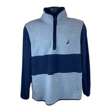 Nautica Mens Gray Navy Fleece Quarter Zip Pullover NAUTEX Size S