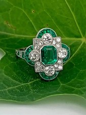 Art Deco Vintage Green Emerald Lab Created Diamond 925 Silver Engagement Ring