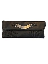 VINTAGE Y2K JUICY COUTURE LONG TGRIFOLD WALLET CLUTCH BLACK LEATHER MAD MONEY