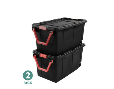 Sterilite 40 Gallon Wheeled Storage Bin w/Latching Lid Black 2 Pack