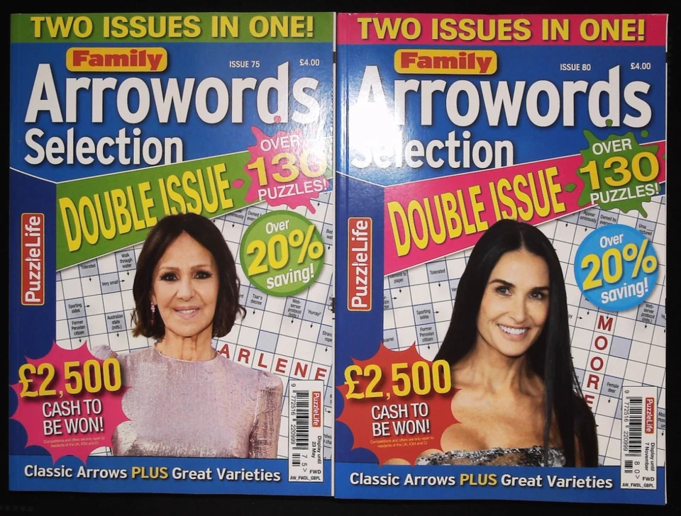 4 Arrow Words Puzzle Book Mags in 2 Double Issues Family Arrowords 260 Puzzles
