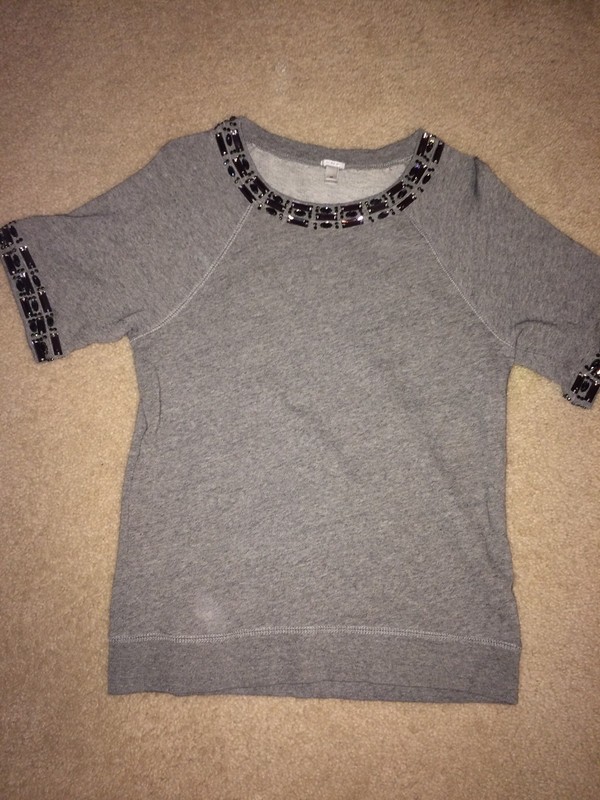J Crew Short Sleeve Gray Embellished Shirt