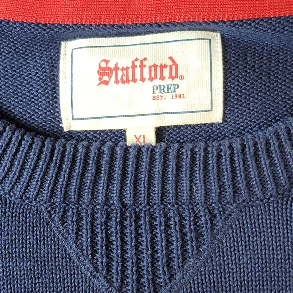 Stafford Pullover Sweater Mens  XL Striped Knit Preppy College Red White Blue  - Image 3 of 4