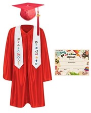Preschool Graduation Cap Gown Stole Package with 2024 Tassel Certificate Red ...