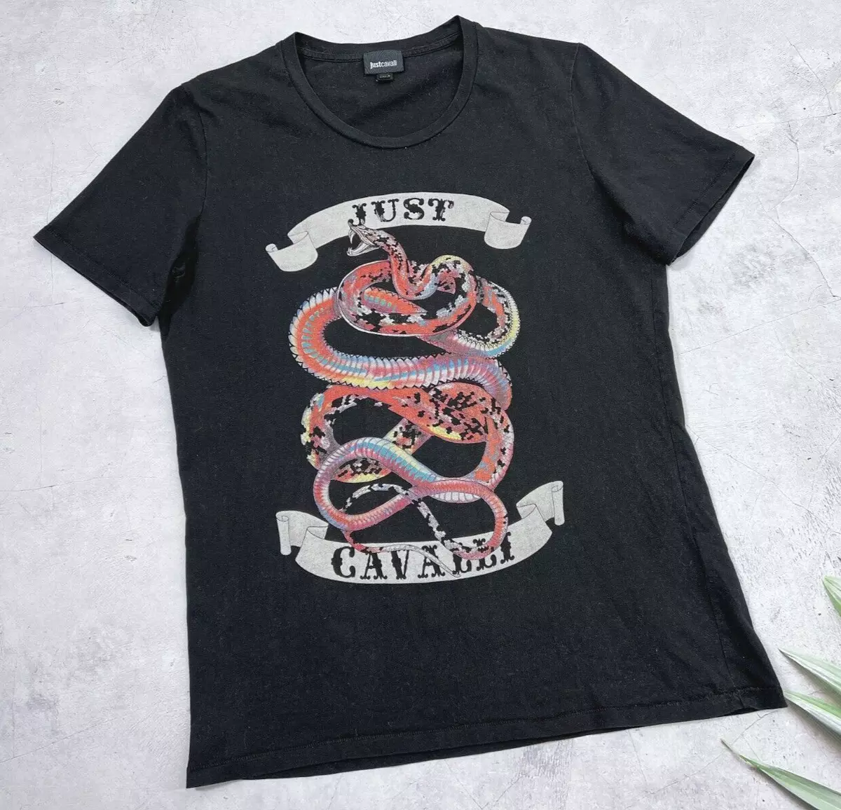Just Cavalli T Shirt Snake Big Logo Black Color size Medium
