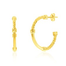 Sterling Silver 24mm Rope Polished Half Hoop Earrings - Gold Plated