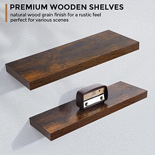 Floating Shelves - Rustic Wooden Wall Shelves Set of 2 - Wall Mounted Storage - Picture 4 of 8