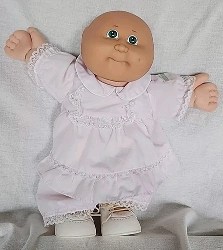 80's Cabbage Patch Kid Doll Bald W/ Green Eyes Original Outfit & Adoption Papers
