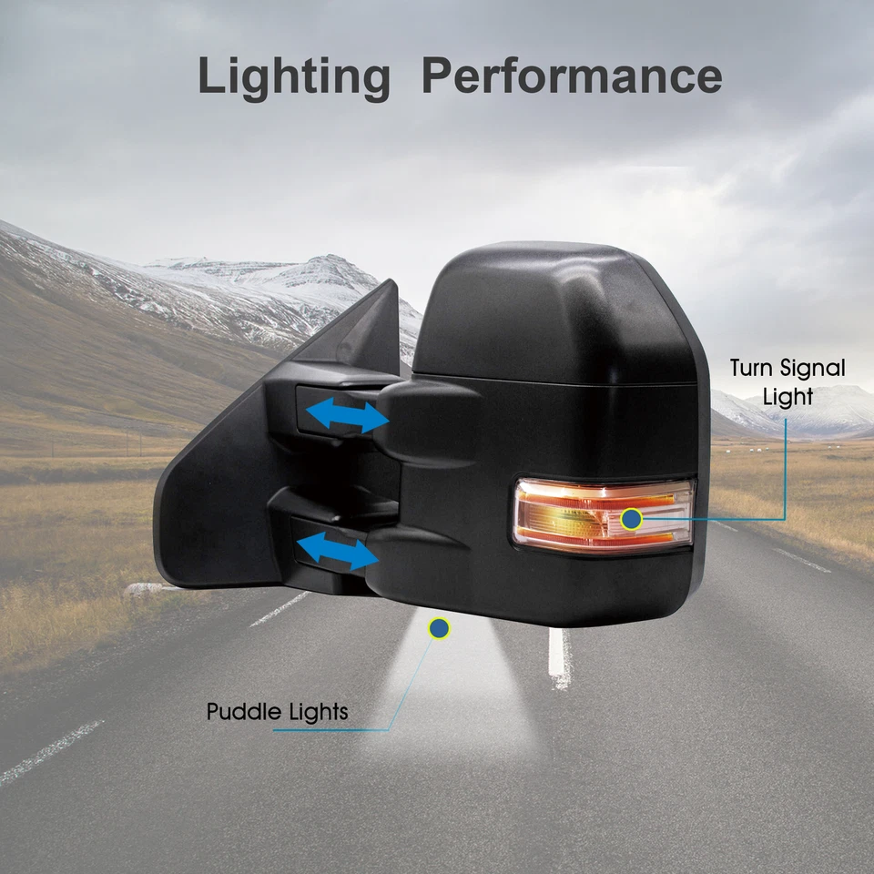 Espejos retrovisores de remolque para Ford F-150 2004-2014 eléctricos térmicos luz de charco negro Foto 3 de 4