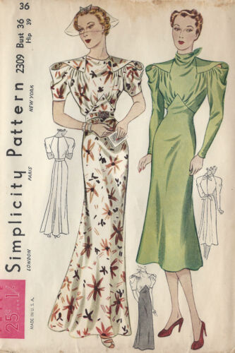 1930s Vintage Sewing Pattern B36 DRESS (1297)  - Afbeelding 1 van 2