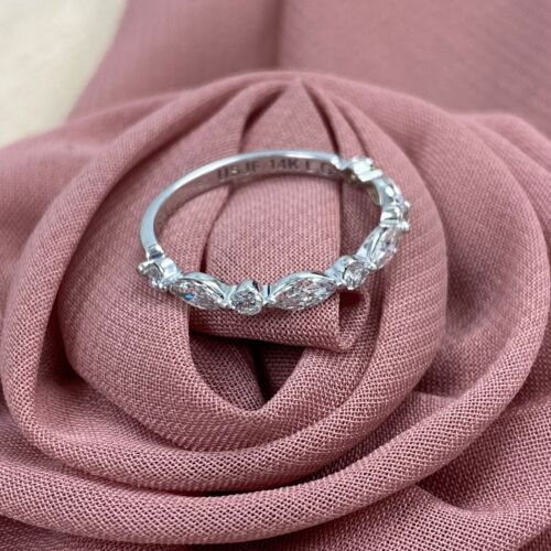 0,70 Ct bague de mariage en diamant alternatif laboratoire de culture ronde et marquise 14 carats - Photo 9 sur 22