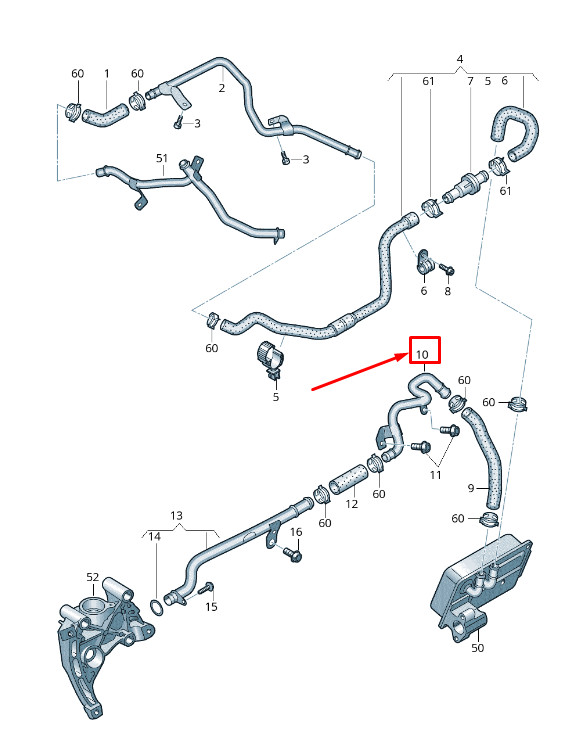 Tuyau de liquide de refroidissement arrière droit pour Audi A4 B9 8W0121485B