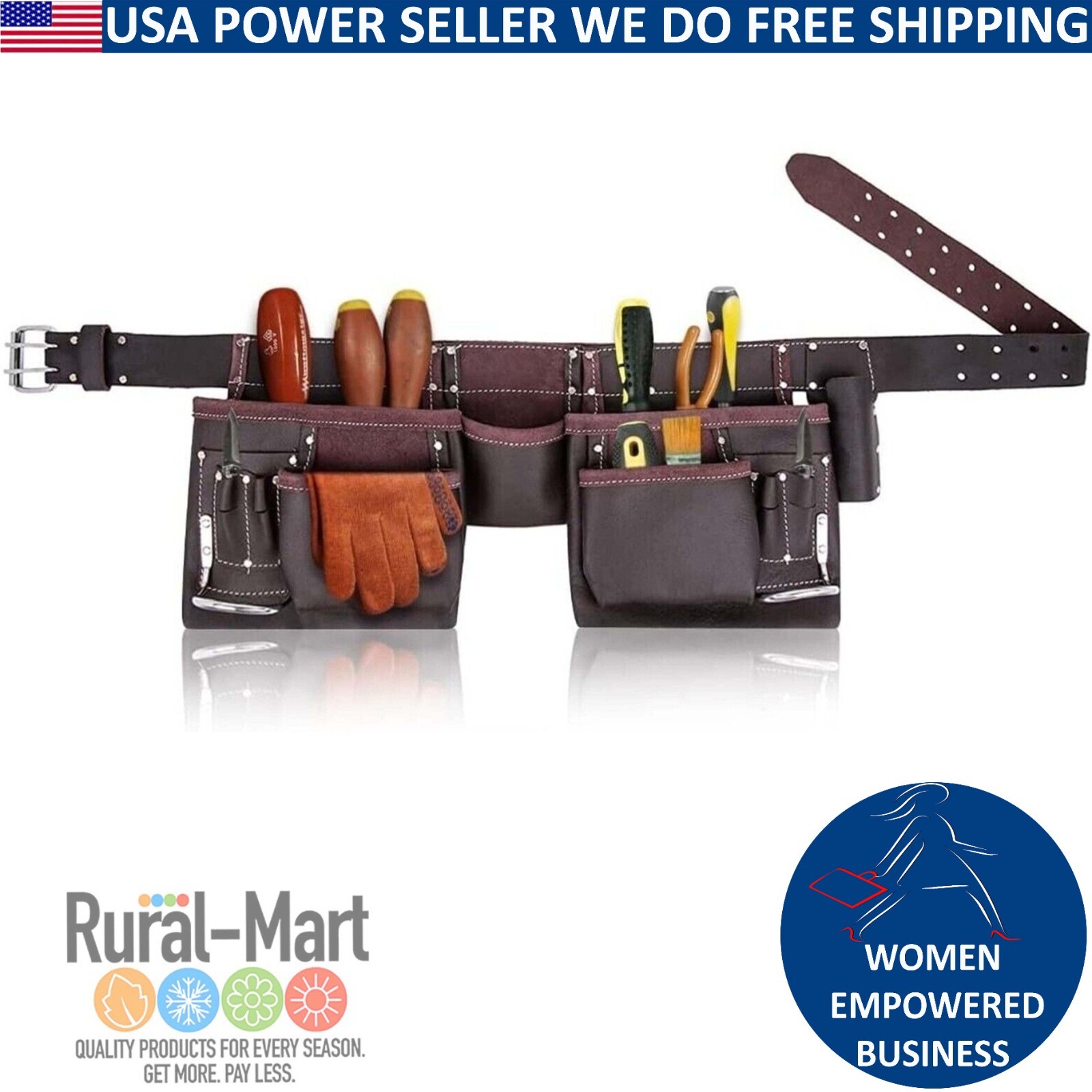 Oil-Tanned Leather Tool Pouch – 12 Pocket Belt for Electrical Construction