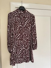 Mango MNG Paisley Print Mini Dress Dark Brown with Balloon Sleeves - size S