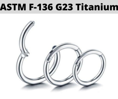 Implant Grade 23 Titanium 16G Hinged Clicker Nose Ring Ear Septum Tragus Hoop