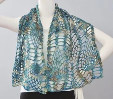 New Handmade Crochet Blue Yellow Soft Acrylic Pineapple Caress Scarf Shawl Wrap