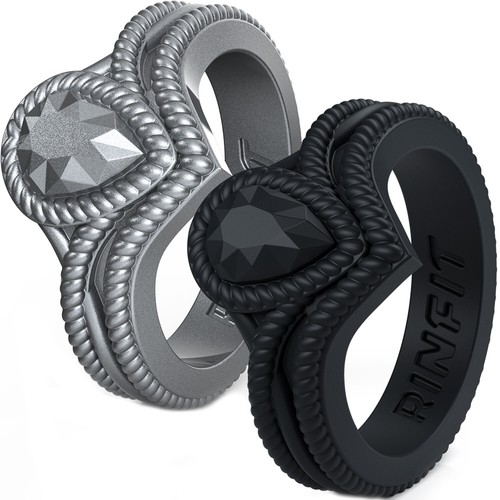 Rinfit Women's Silicone Pear Rings. Soft Comfortable Wedding Rings 2pack - 第 1/23 張圖片