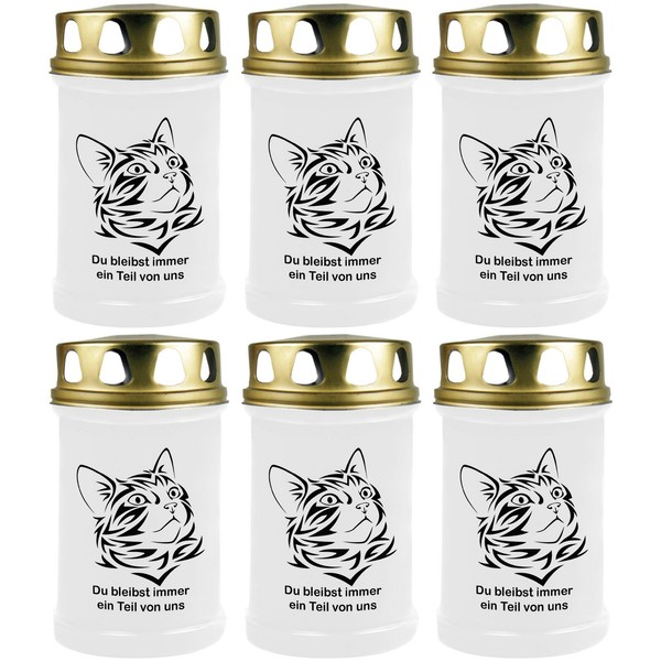 Grabkerze 6Er Pack Grablicht 48H Brenndauer Weiß Grablampe Grab Kerze Katze Tier-image