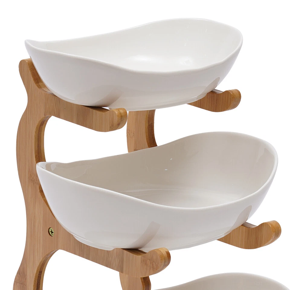 3-слойная стойка для хранения фруктов овощей закусок тарелка для хранения бамбуковый держатель для вечеринок - Изображение 4 из 4