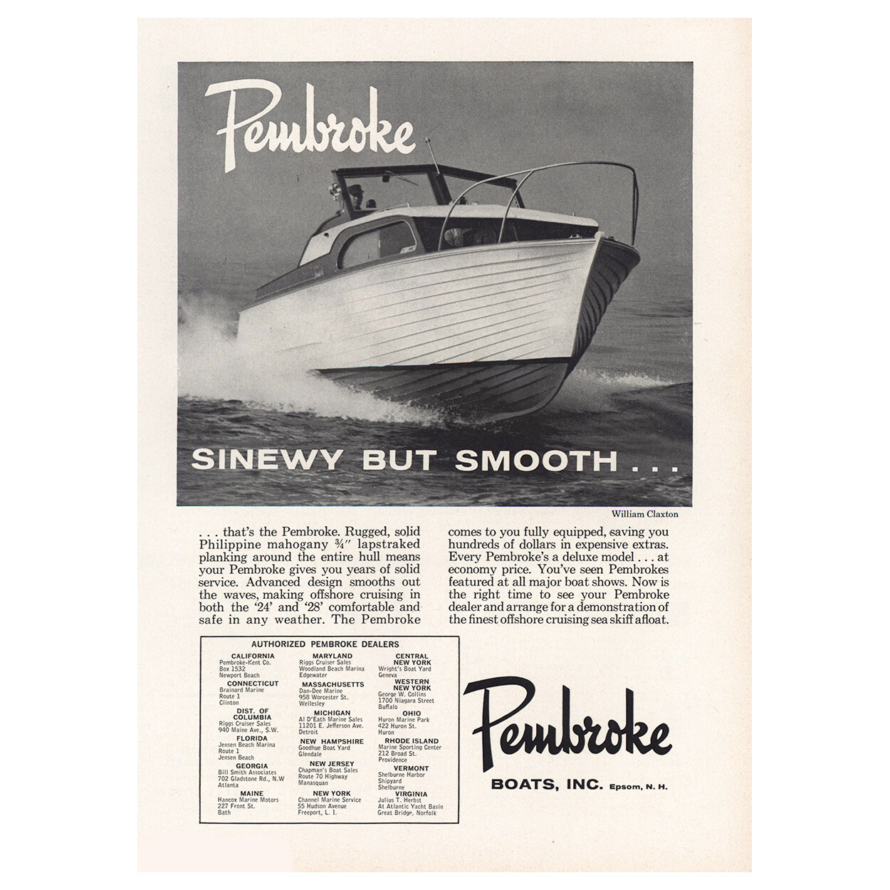 1961 Pembroke Boats Sinewy But Smooth Vintage Print Ad eBay