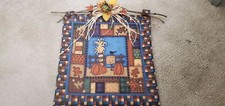 VTG Handmade Quilted Halloween Folk Art Wall Hanging Pumpkin Decor