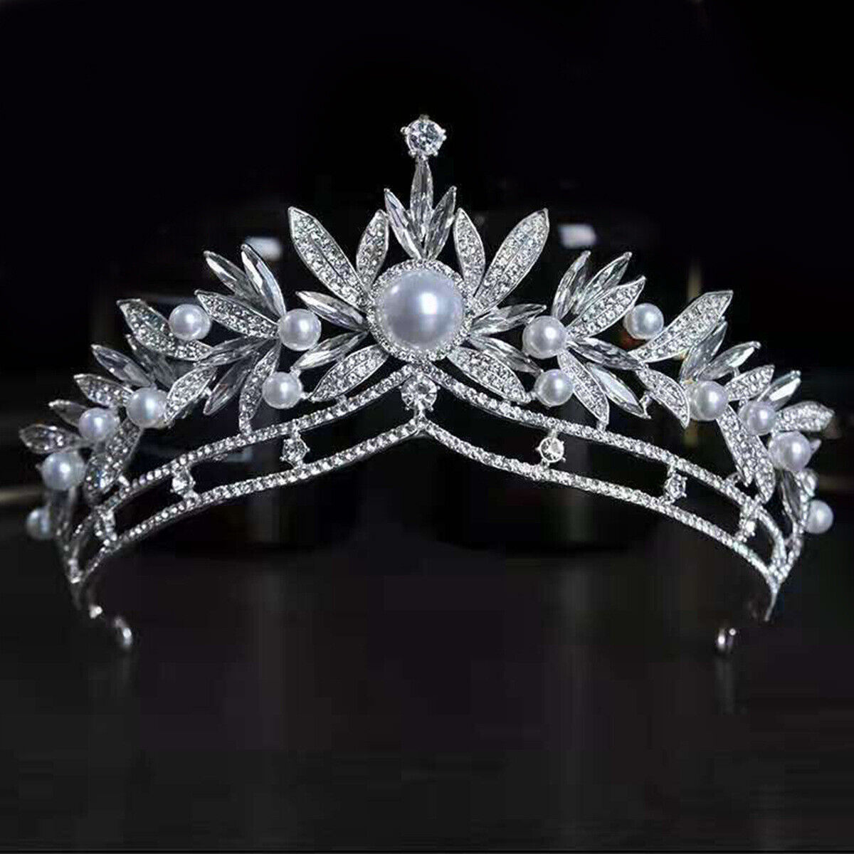 7cm High Pearl Crystal Large Wedding Bridal Queen Princess Prom