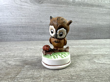 Small Vintage Owl On Log With Ladybug MCM Spring Bird Nature