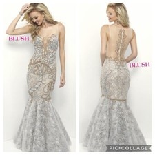 Blush prom lace mermaid beaded gown