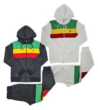 Time Is Money Rasta Tracksuit Mens Full Zip Hoodie Joggers Set - Black/White