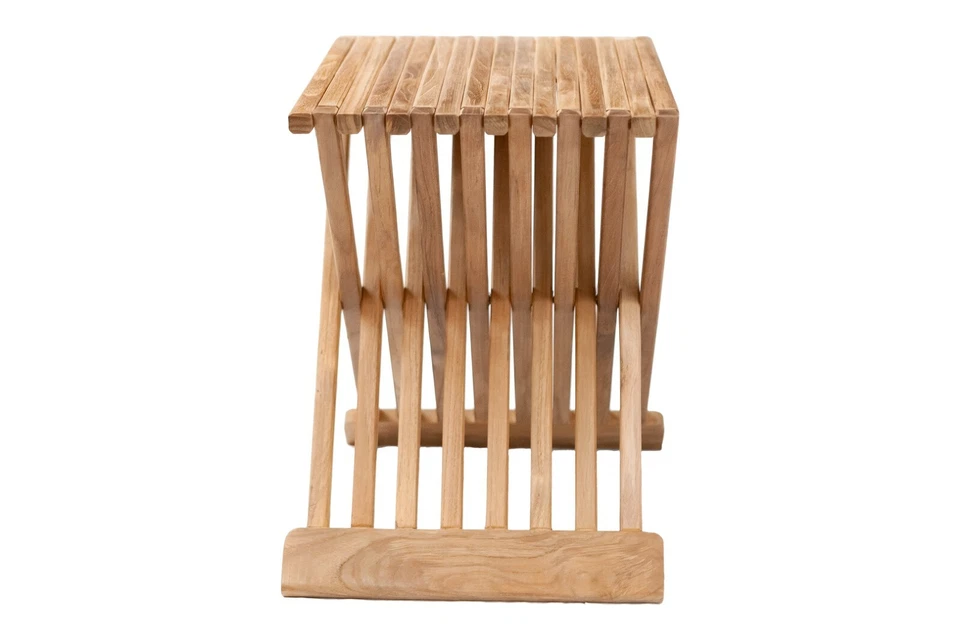 Nordic Style Indoor/Outdoor, Spa, Bath Natural Teak Wood Folding Stool - Image 4 of 4