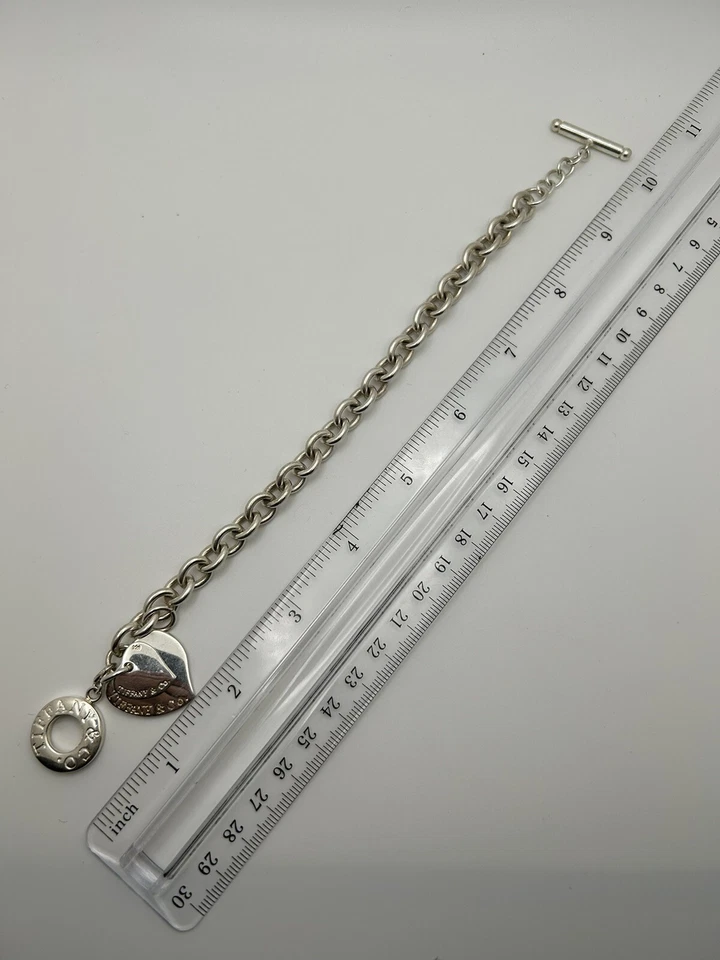 Pulseira de corrente Tiffany & Co. barra alternada etiqueta coração Tiffany 10" prata esterlina 925 - Imagem 4 de 4